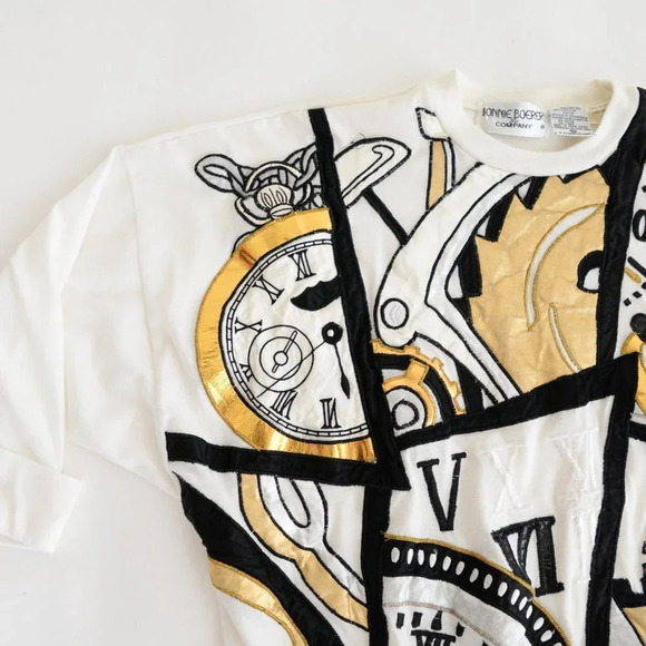 Vintage Bonnie Boerer & Company Cream Clock Face 3/4 Sleeve Shirt S - Picture 10 of 14